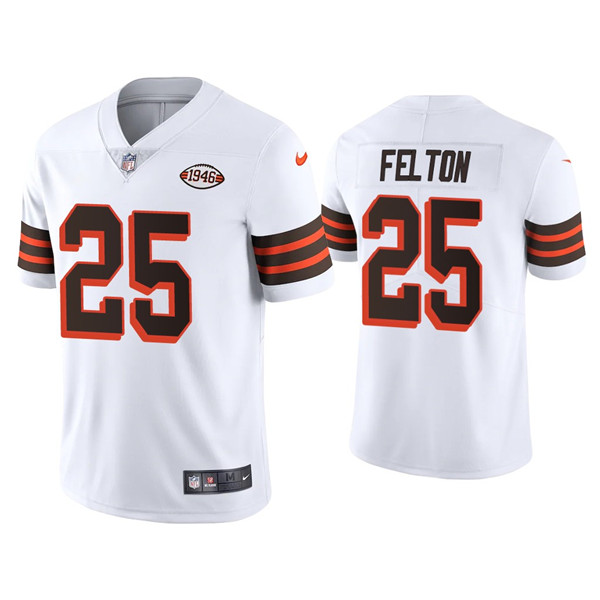 Men's Cleveland Browns #25 Demetric Felton White 1946 Collection Vapor Stitched Football Jersey Men's Cleveland Browns #25 Demetric Felton White 1946 Collection Vapor Stitched Football Jersey